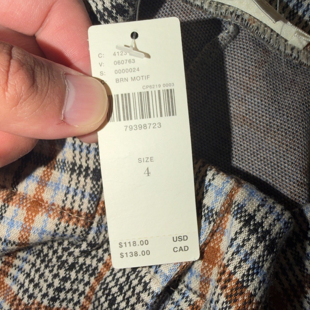 Maeve Anthropologie Plaid Wide Leg Pants Brown Motif High Rise Size 4 NEW - Picture 3 of 9
